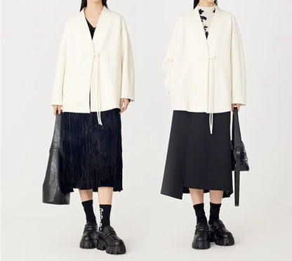 edoa Double Faced Wool Collarless Short Coat