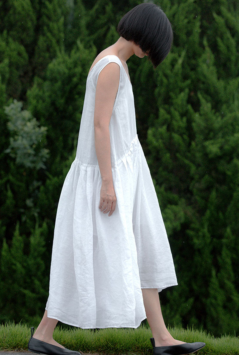 edoa Ramie Pleated Babydoll Dress 