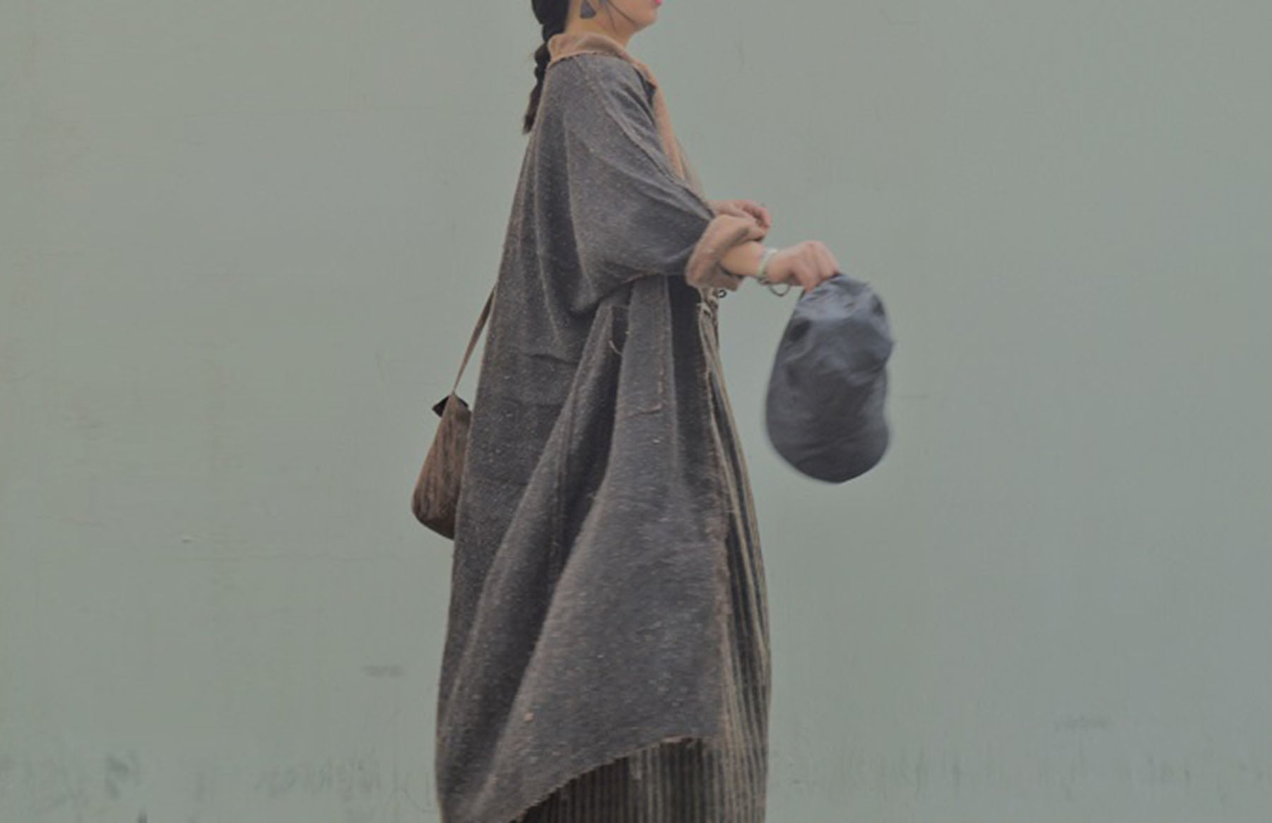 edoa Reversible Distressed Mud Tussah Silk Dust Coat