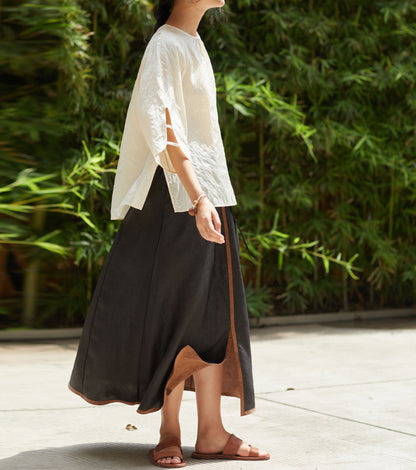 edoa Cracked Mud Silk A Line Skirt