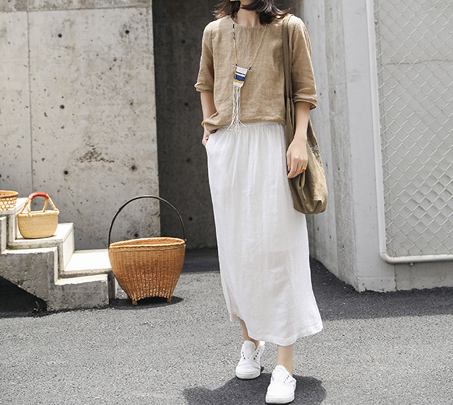 edoa Loose Distressed Linen Tee 