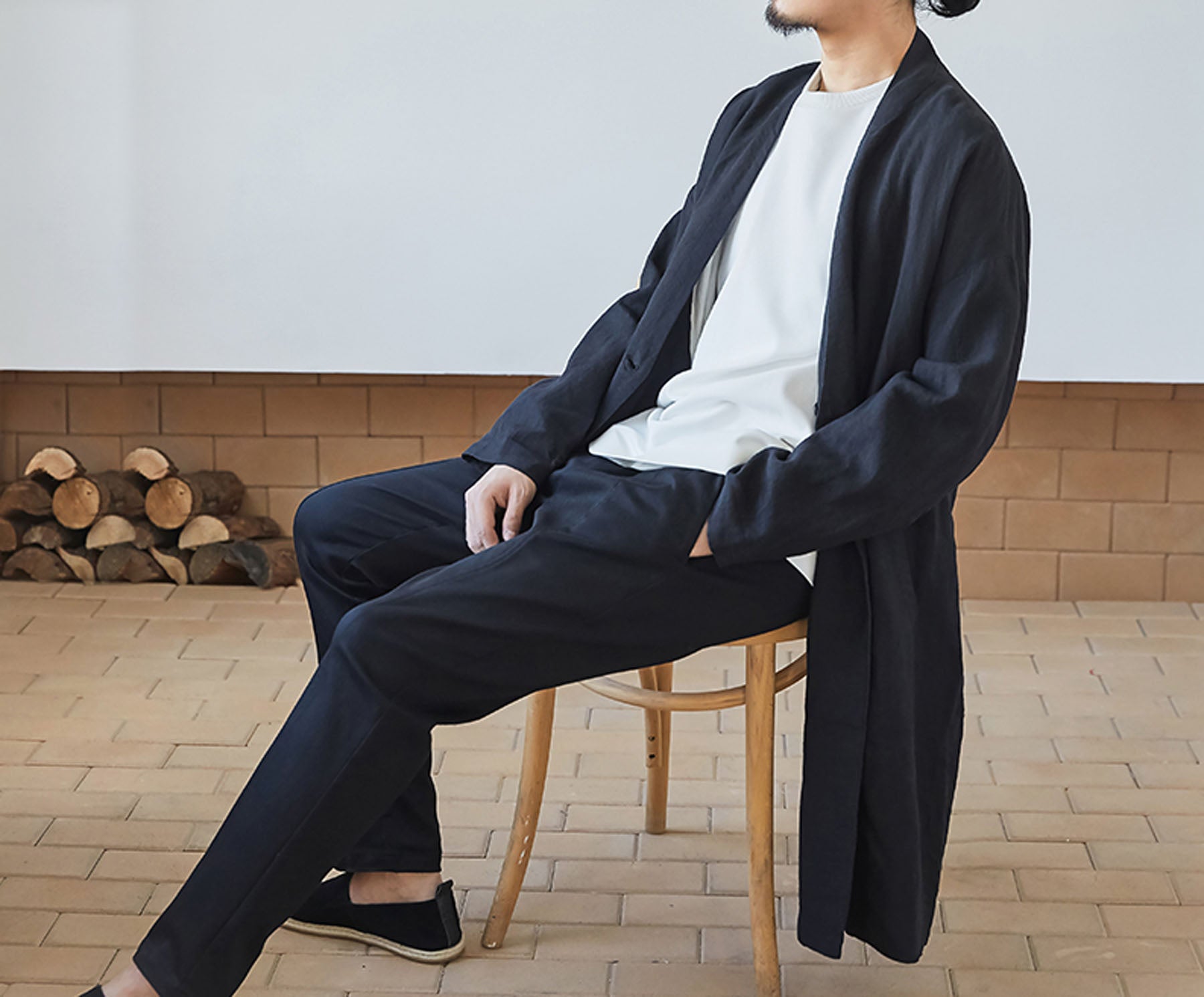 edoa heavy weight washed linen coat