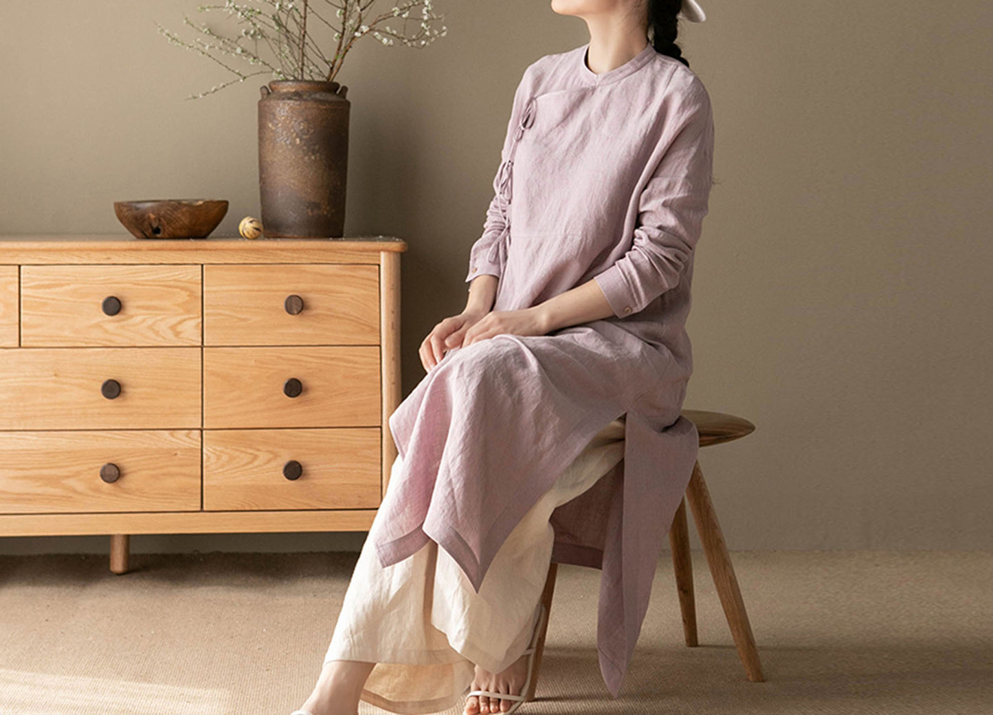 edoa Yarn Dyed Linen Modified Qipao