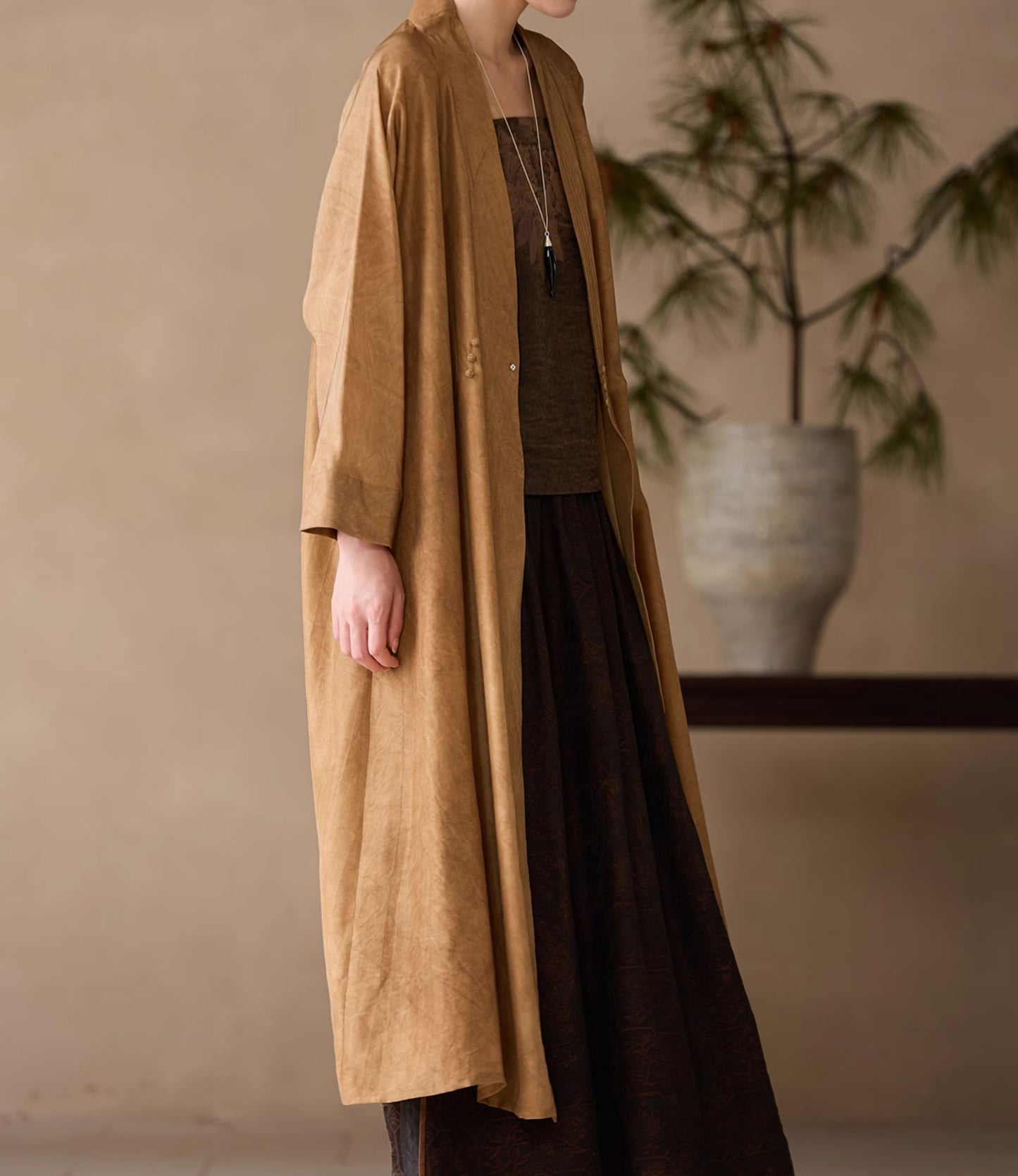 edoa Distressed Plant Dye Silk Charmeuse Coat