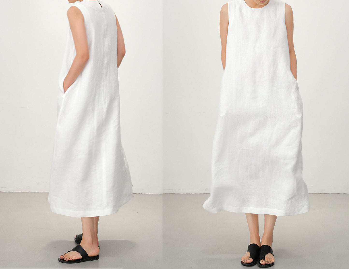 edoa Pink Linen Sleeveless Summer Dress