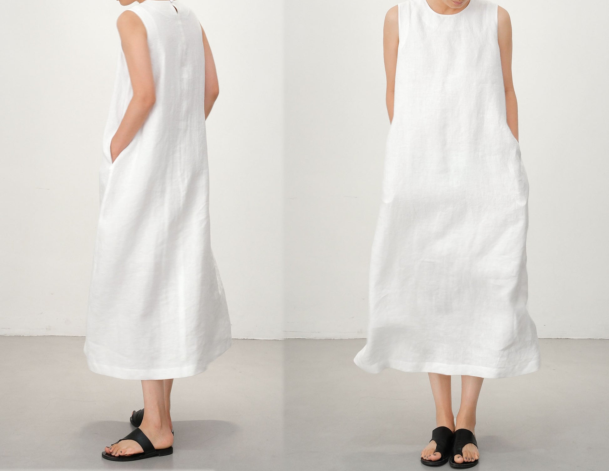 edoa Pink Linen Sleeveless Summer Dress