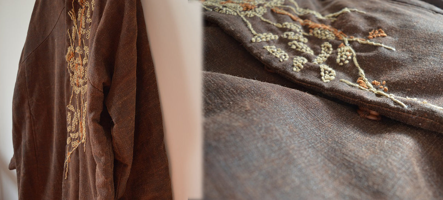 Pure Tussah Silk Padding Coat with Hand Embroidery co0211 398