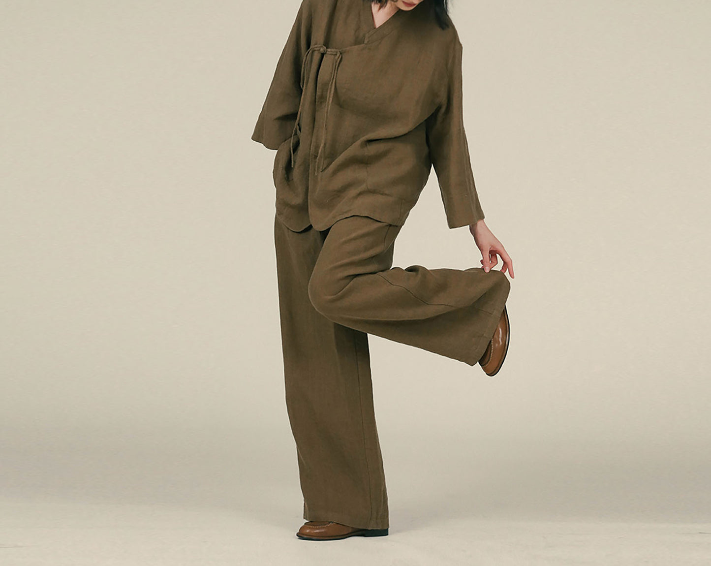 edoa Linen Chinese Cheongsam Collar Shirt 