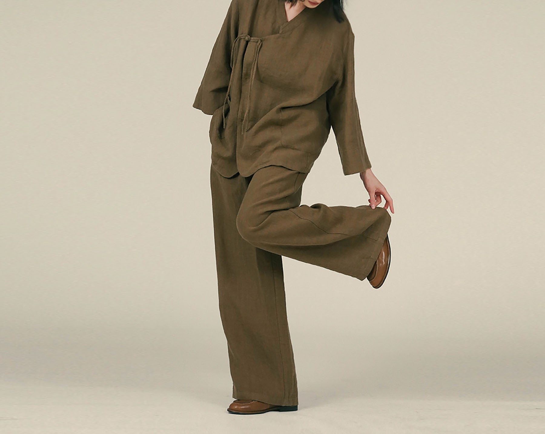 edoa Linen Chinese Cheongsam Collar Shirt 