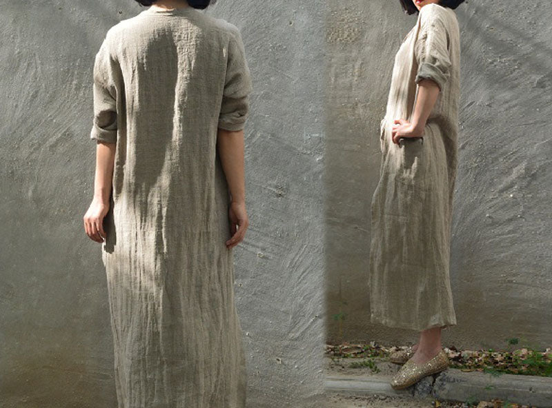 edoa Distressed Flax Linen Dress