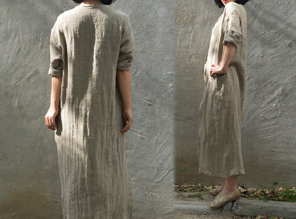 edoa Distressed Flax Linen Dress