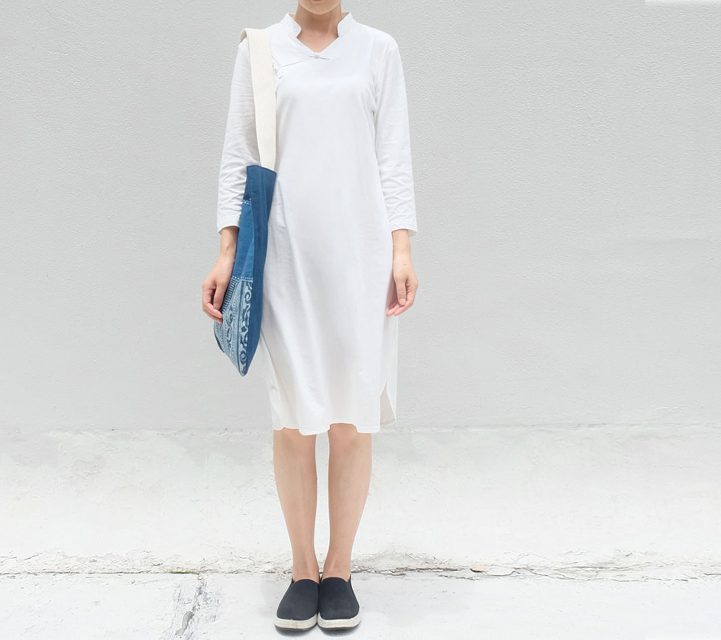 edoa High Counted Knit Cotton Cheongsam Dress