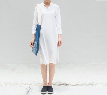 edoa High Counted Knit Cotton Cheongsam Dress