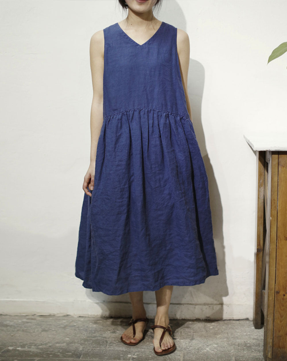 edoa Plus Size Ramie Sleeveless Dress