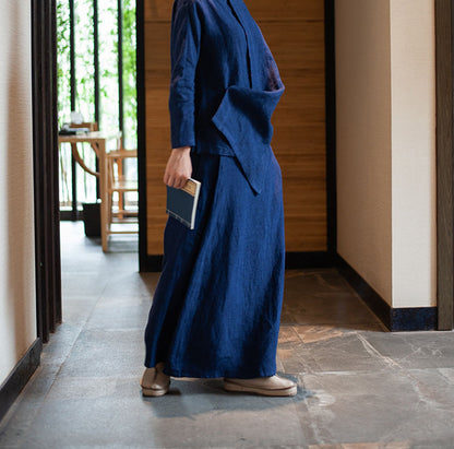 edoa Linen Asymmetric Wide Leg Pants