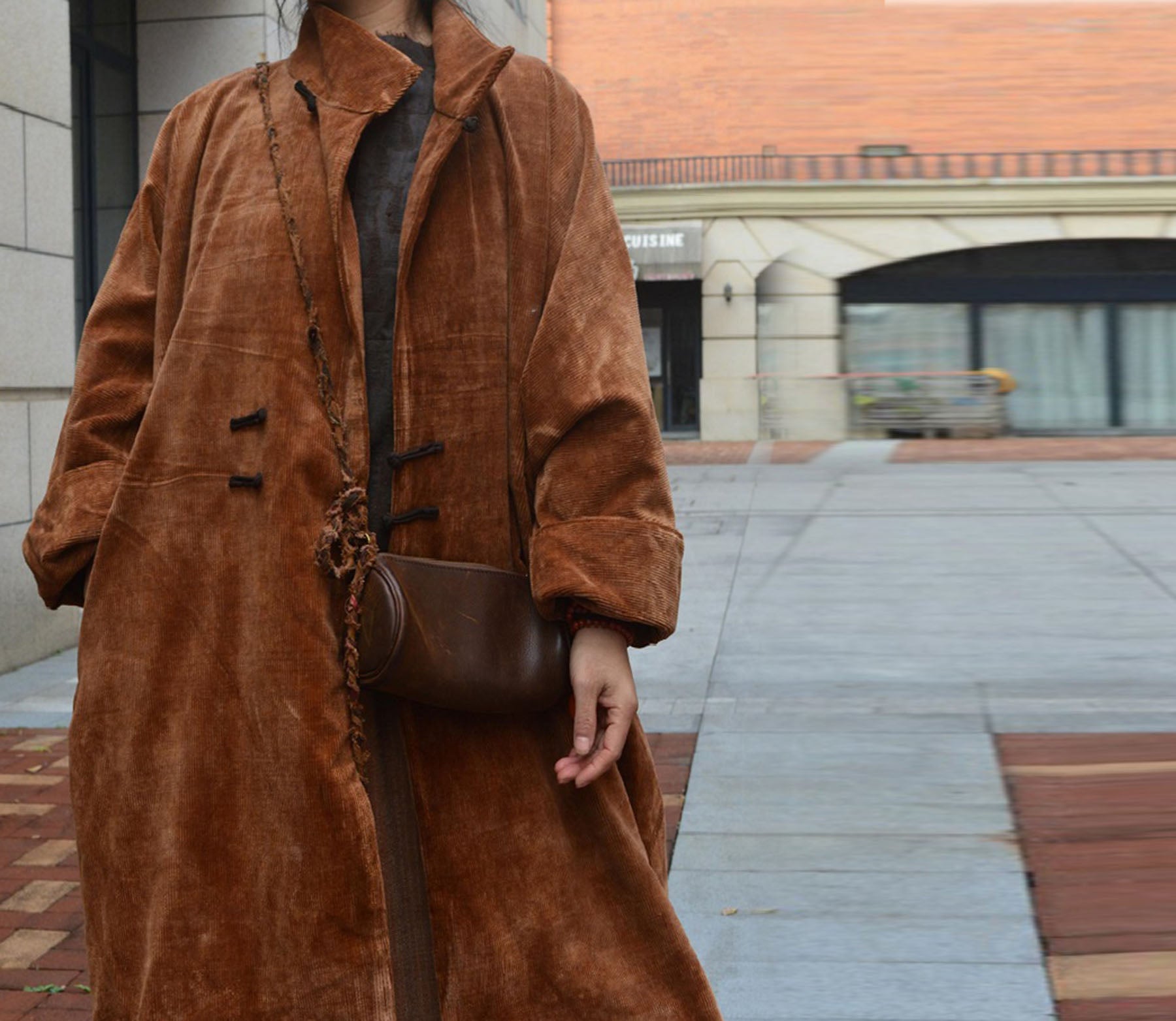 edoa Mud Tussah Silk Corduroy Long Coat 