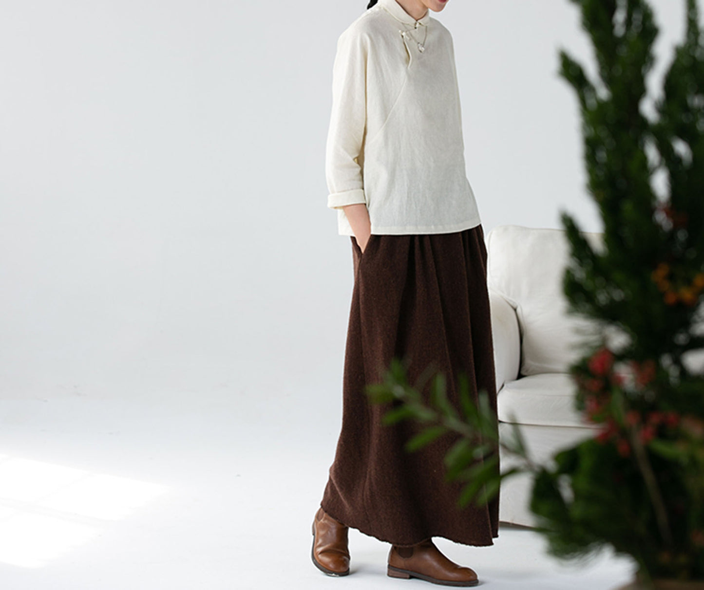 edoa Washed Linen Modified Chinese Blouse
