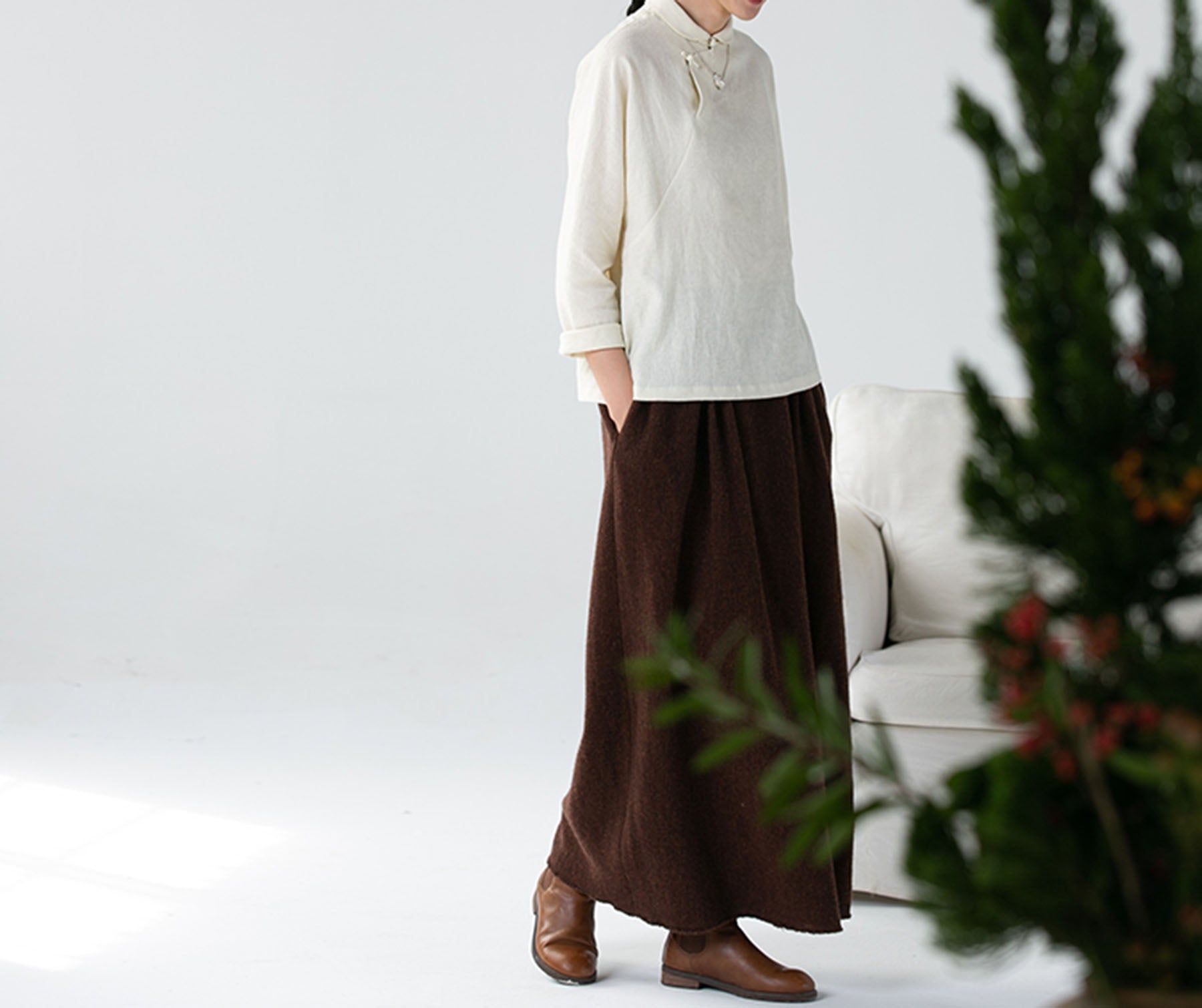 edoa Washed Linen Modified Chinese Blouse
