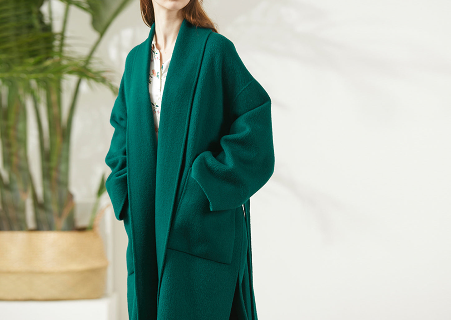 edoa  Double-faced Wool Belted Trapeze Wrap Coat