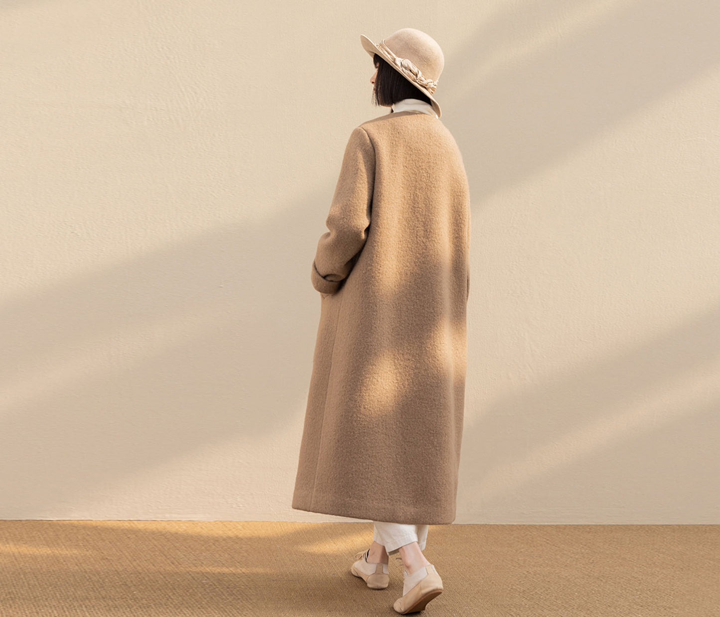 edoa Winter Boiled Wool A-line Long Coat 