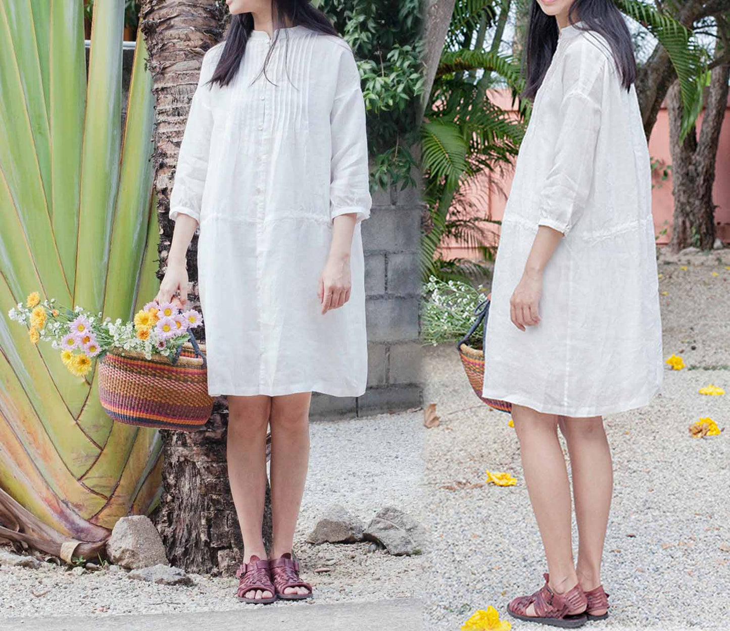 Thin Ramie Pintucked Shirt Dress dr0358 485