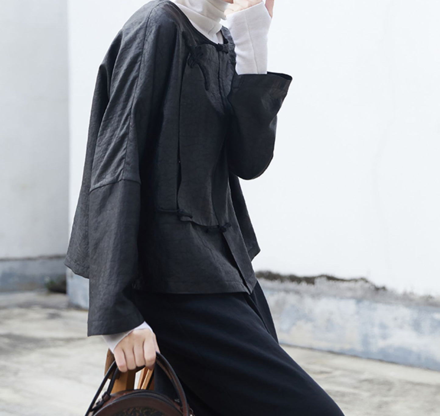 edoa Cracked Mud Silk Asymmetric Placket Chinese Jacket 