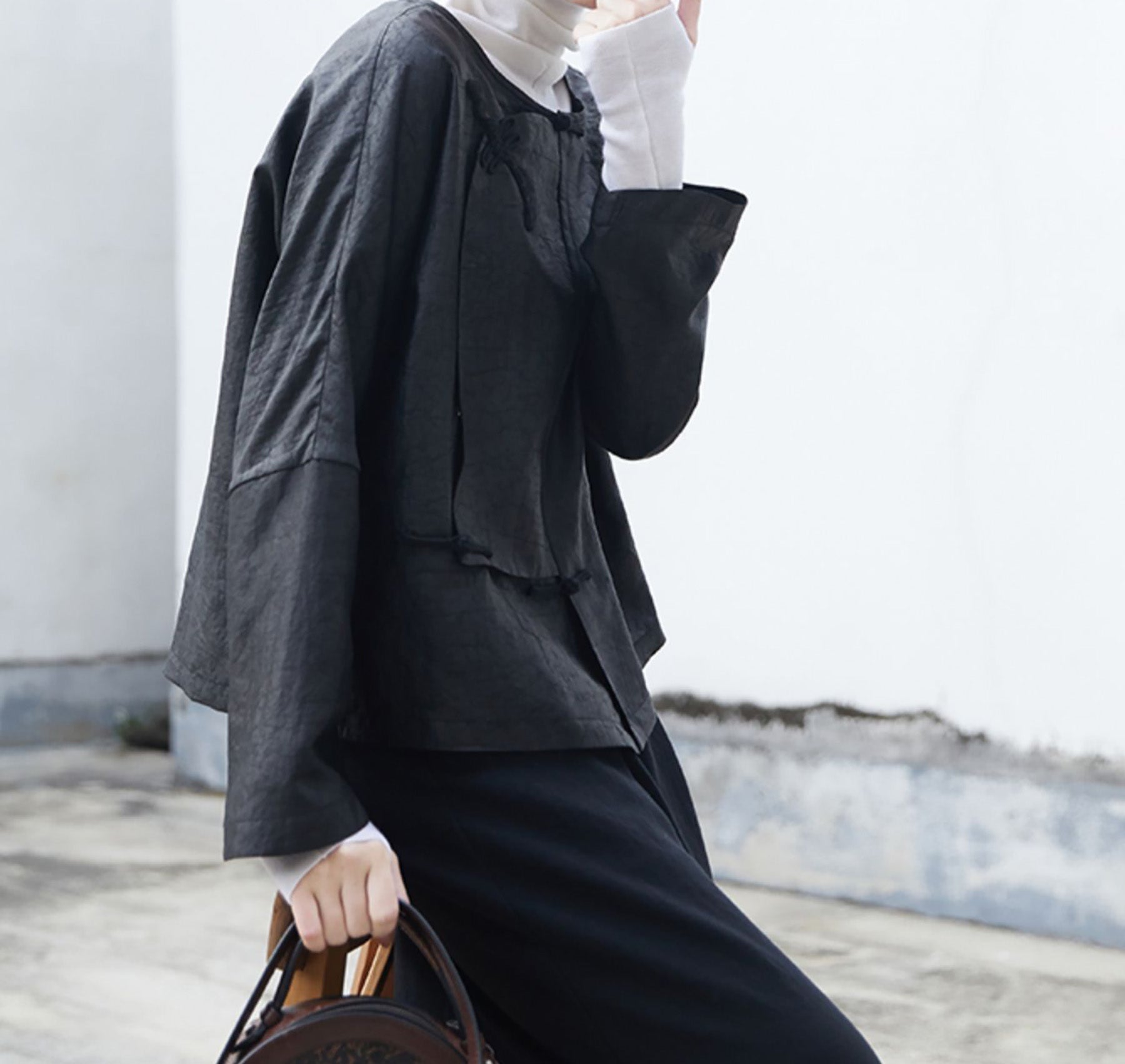 edoa Cracked Mud Silk Asymmetric Placket Chinese Jacket 