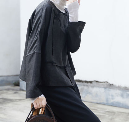 edoa Cracked Mud Silk Asymmetric Placket Chinese Jacket 