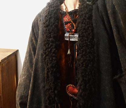Oversized Mud Tussah Silk and Teddy Wool Bouclé Padded Coat co0179 X309