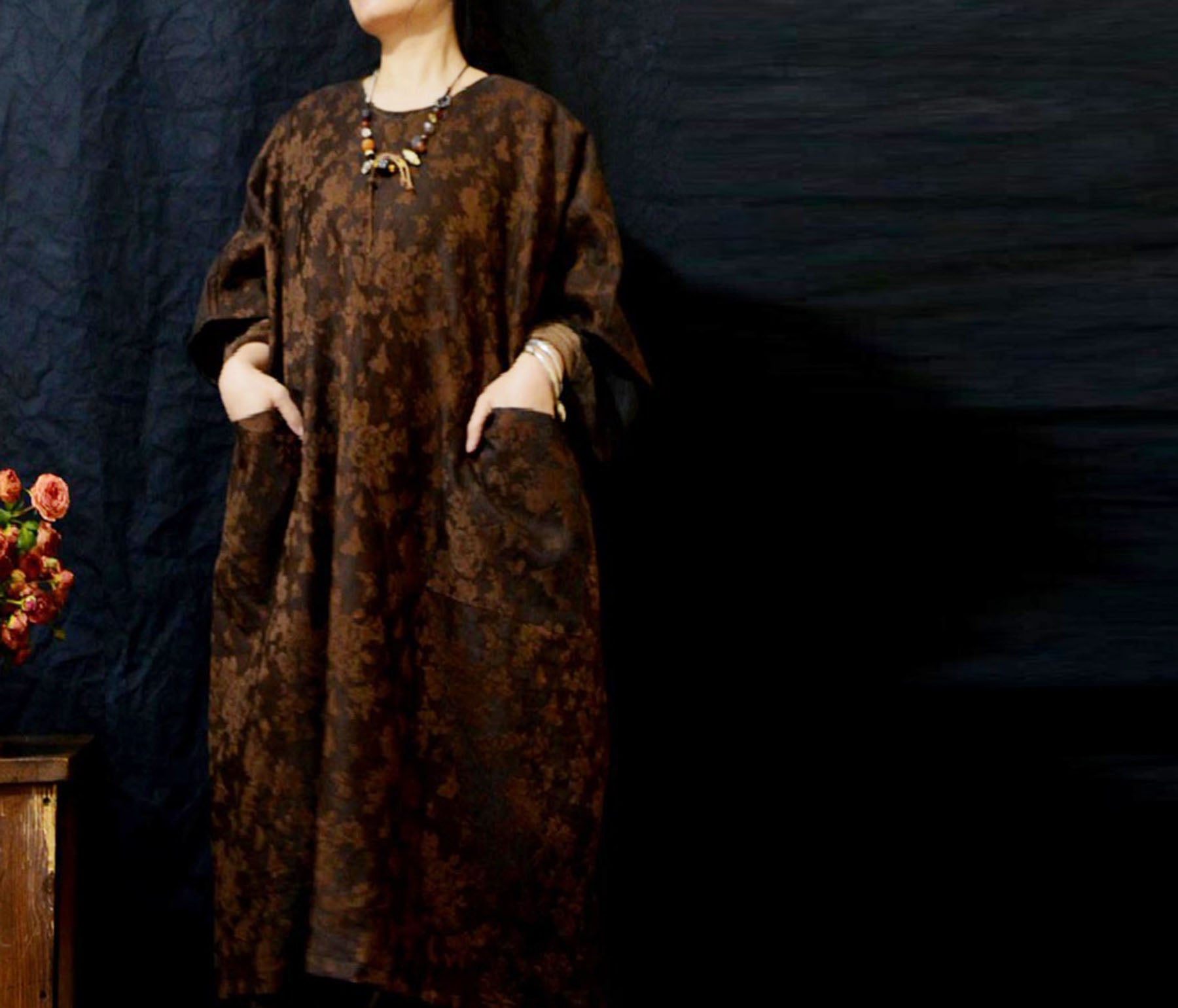 edoa Plant Dyed Silk Wool Blend Jacquard Tunic 