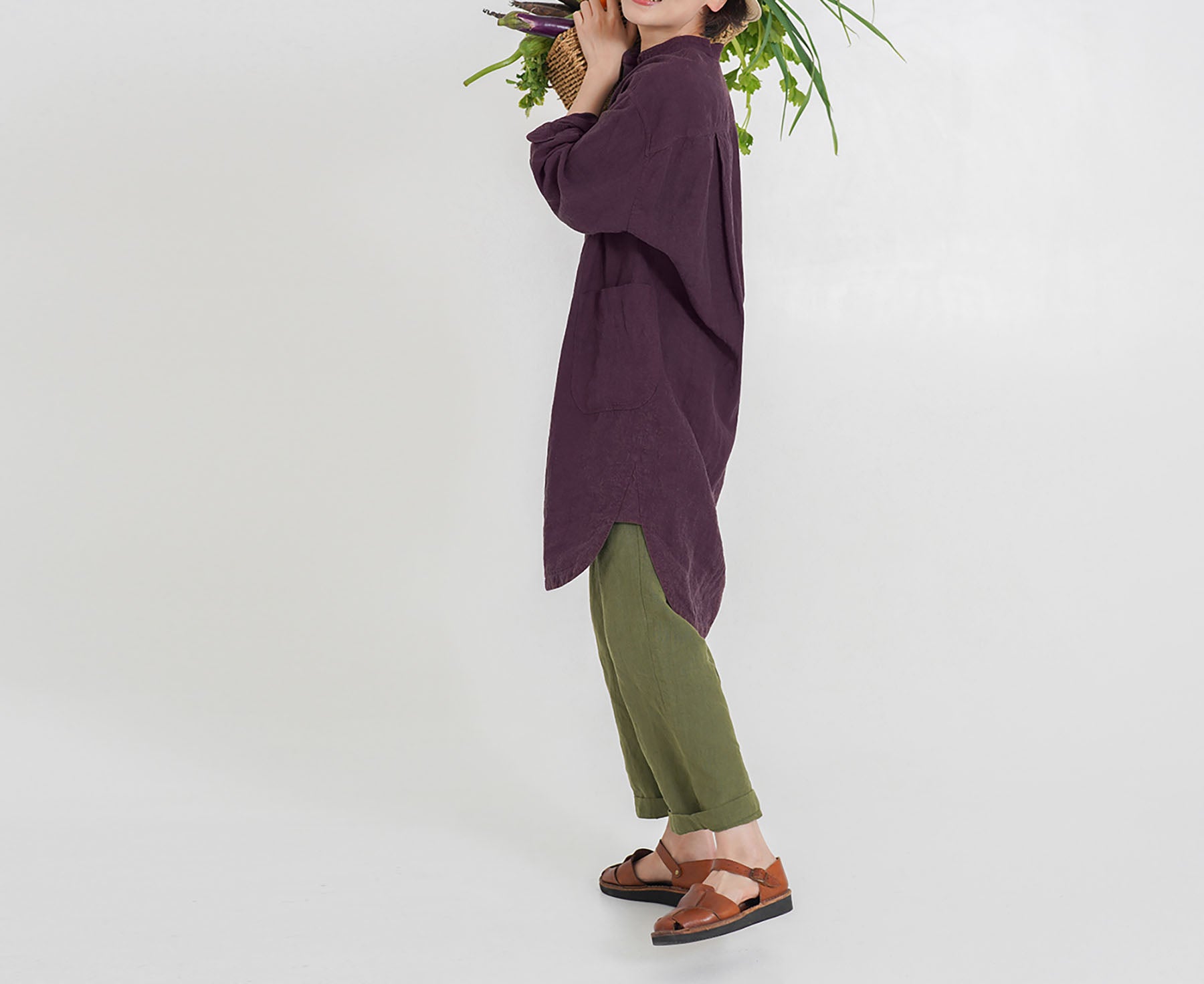 edoa Half-Button Folklore Linen Shirting Tunic