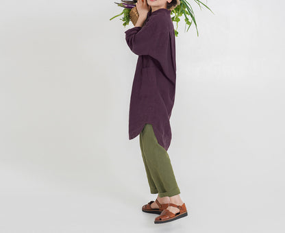 edoa Half-Button Folklore Linen Shirting Tunic