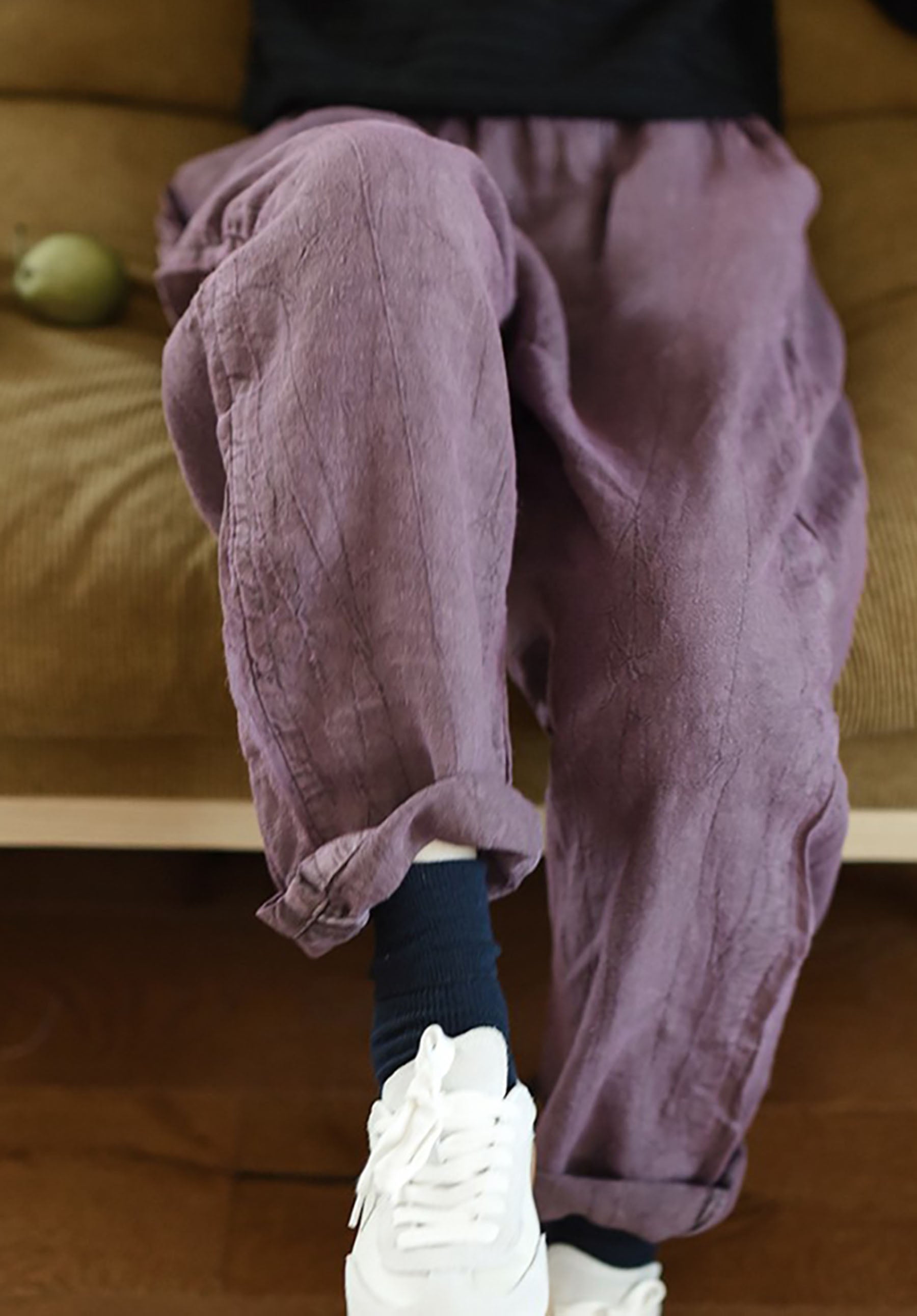 edoa Distressed Crinkled Linen Tapered Boyfriend Pants