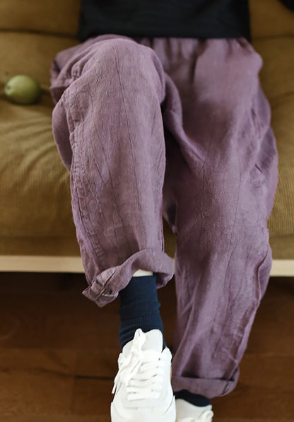 edoa Distressed Crinkled Linen Tapered Boyfriend Pants