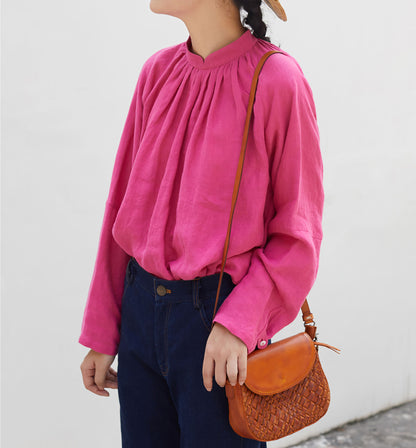 edoa Peach Washed Linen Victorian Blouse
