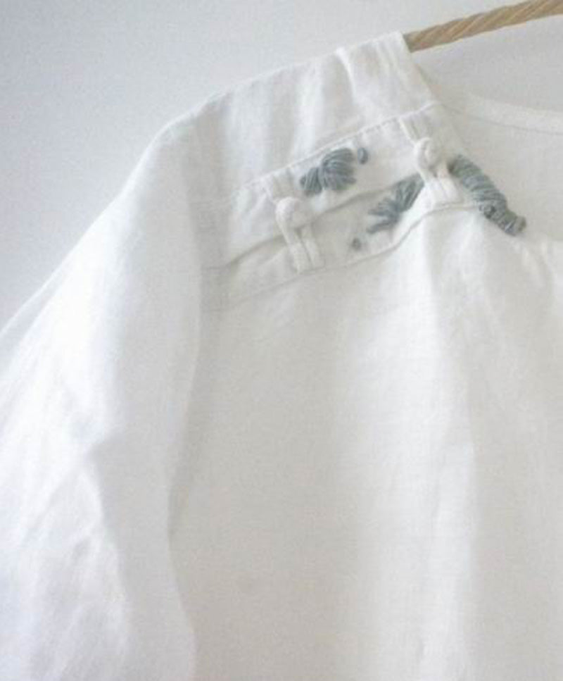edoa Hand Embroidered White Linen Dress