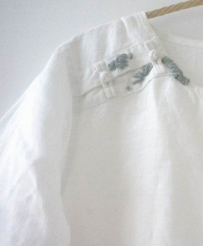 edoa Hand Embroidered White Linen Dress