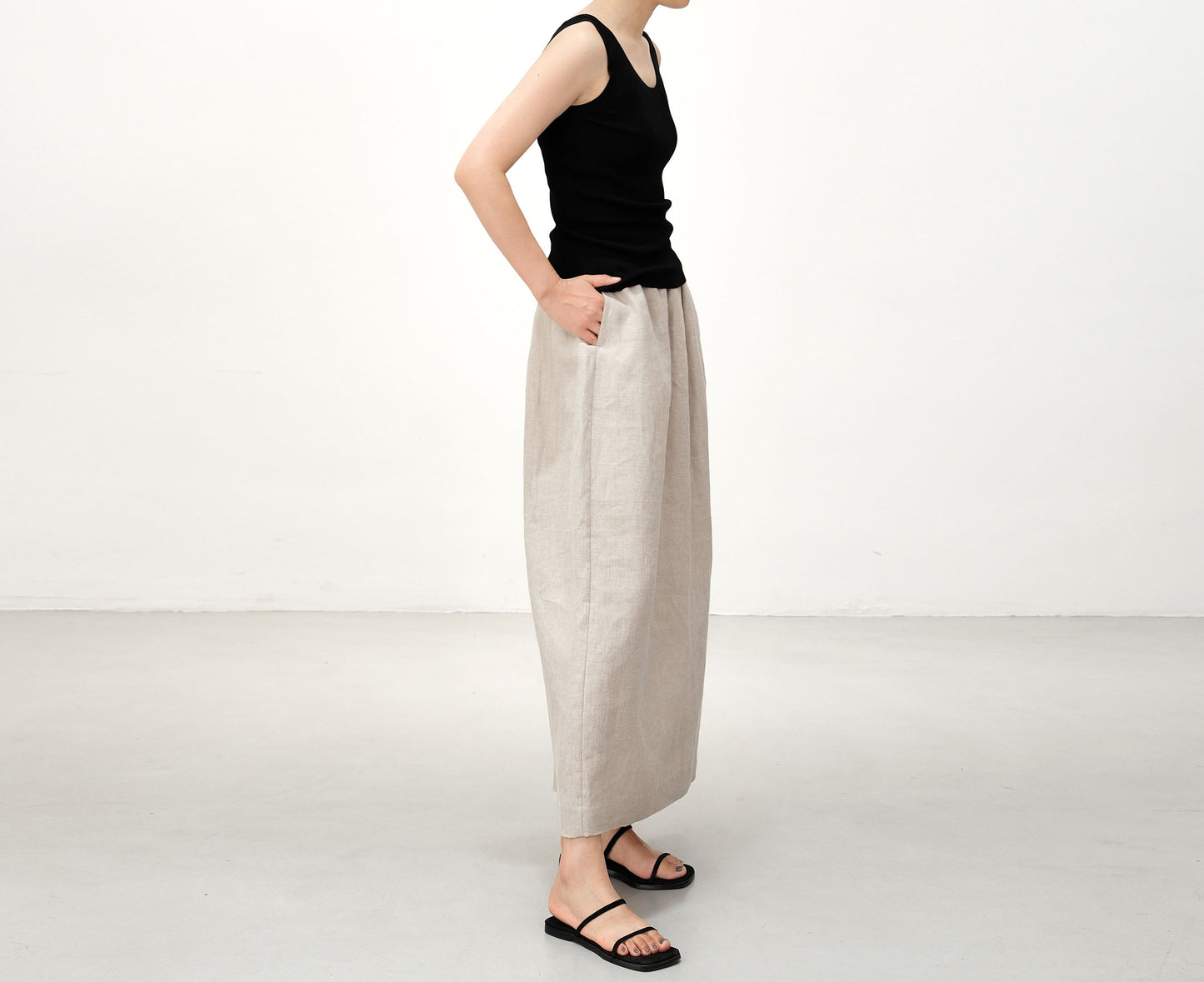 edoa Flax Linen Bud Skirt with pocket