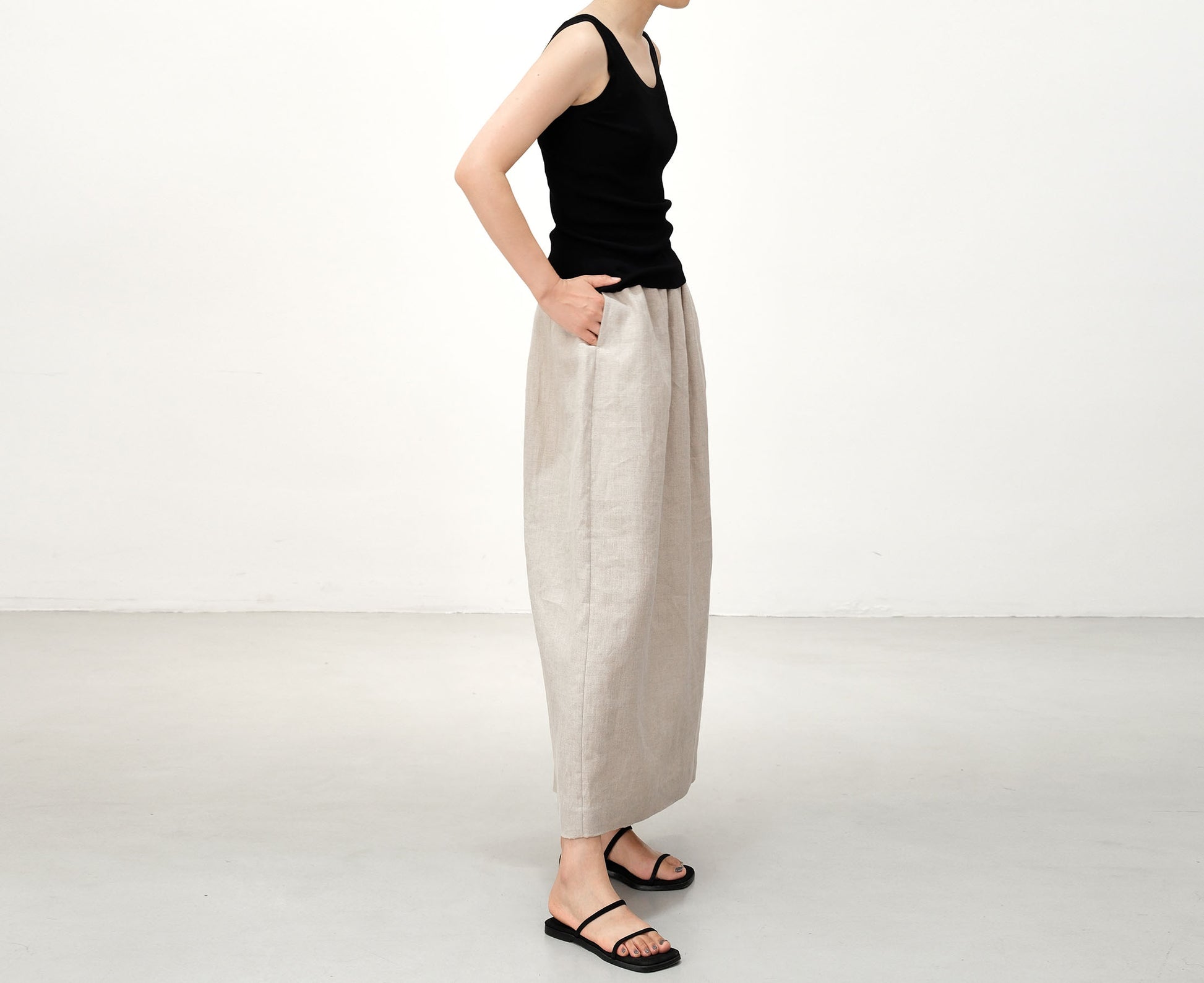 edoa Flax Linen Bud Skirt with pocket