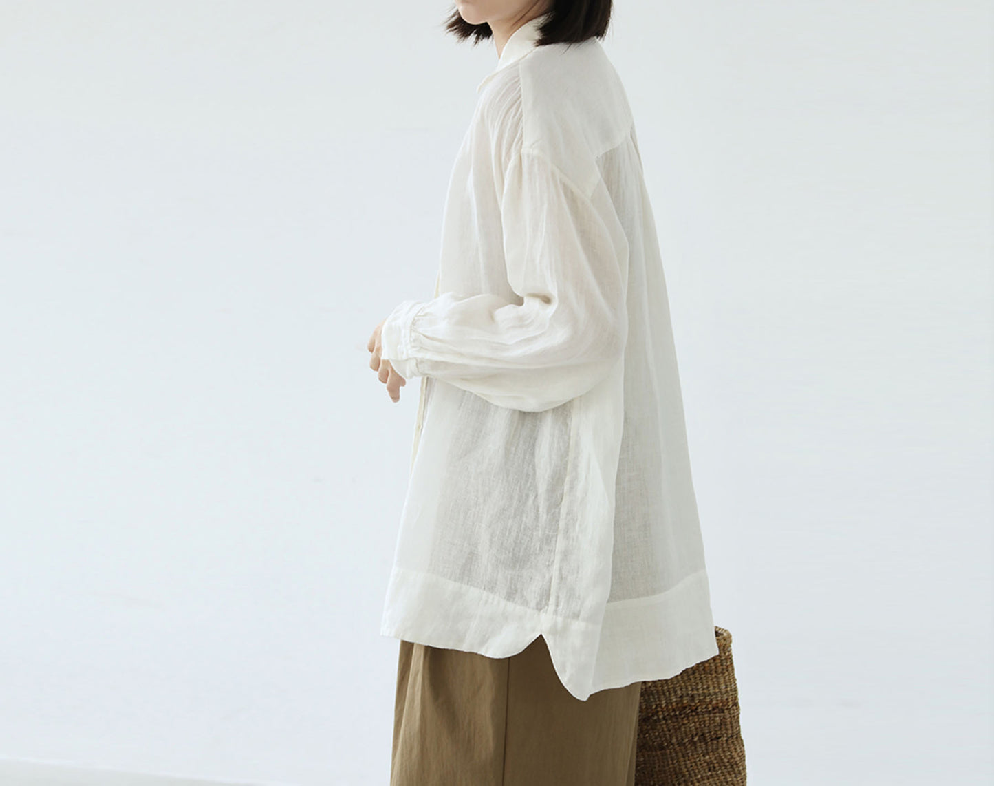 edoa Oversized Off White Washed Linen Shirt 