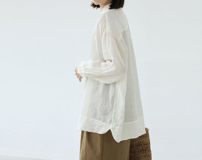 edoa Oversized Off White Washed Linen Shirt 