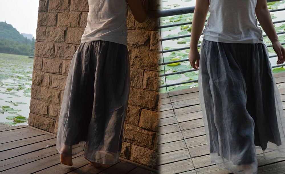 edoa Two Layers Silk Organza Maxi Skirt Pants