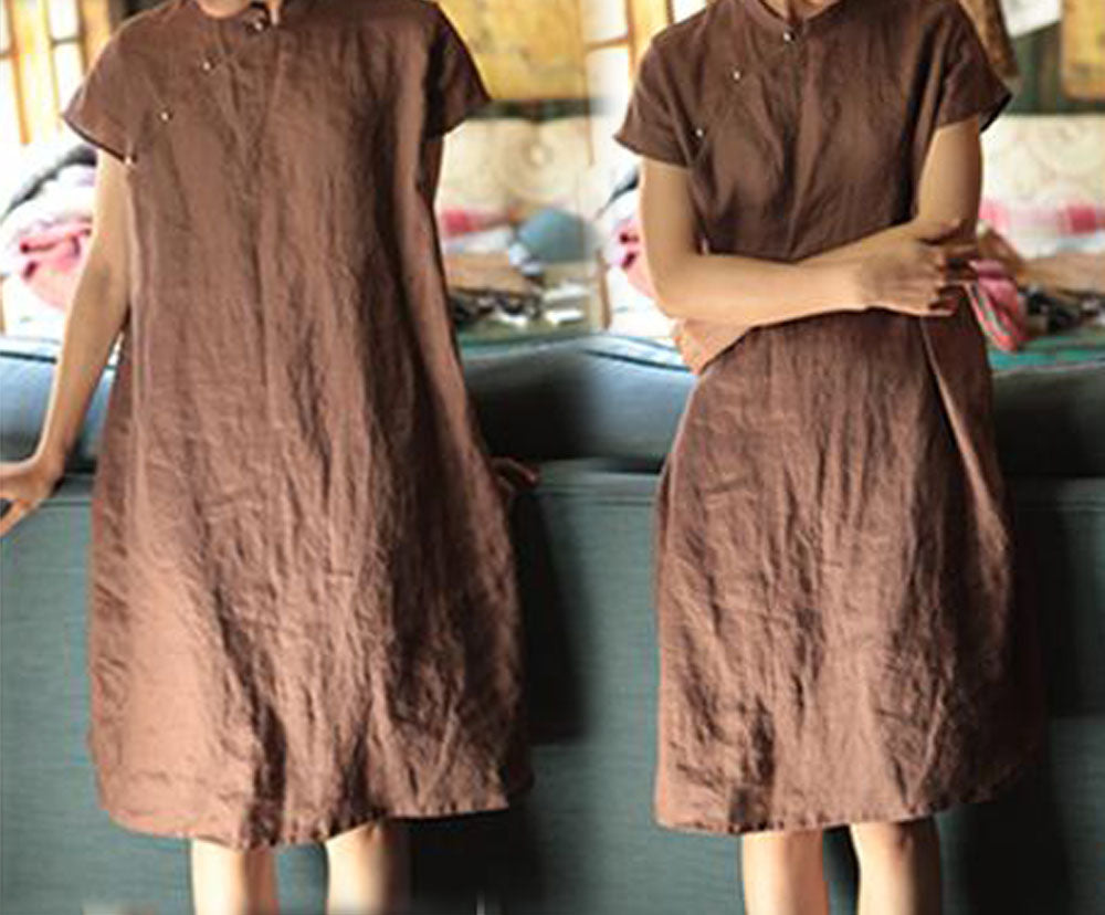 edoa Vintage Style Washed Linen Qipao