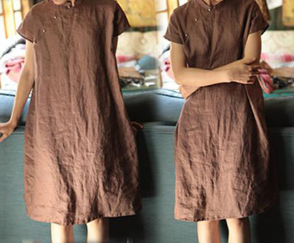 edoa Vintage Style Washed Linen Qipao