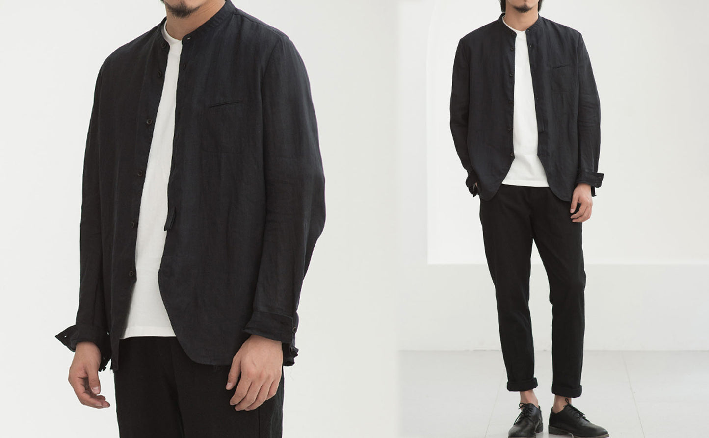 edoa Black High Counted Thin Ramie Shrit