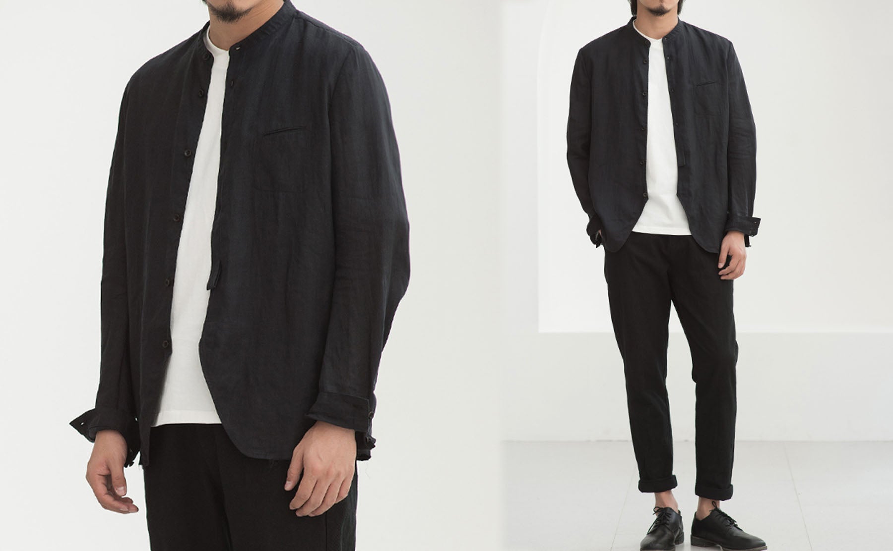 edoa Black High Counted Thin Ramie Shrit