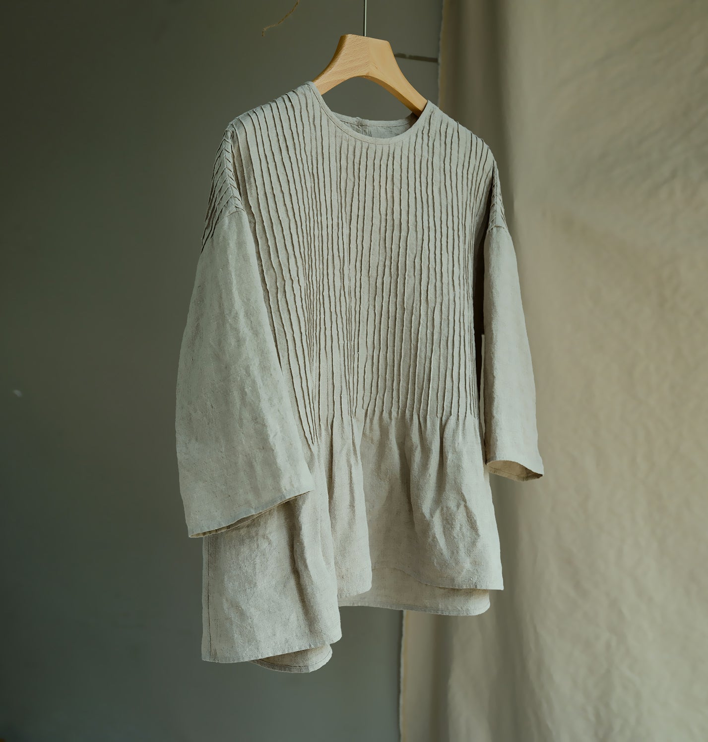 EDOA Hand Pintucked Flax Linen Blouse 