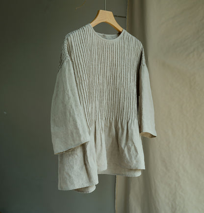 EDOA Hand Pintucked Flax Linen Blouse 