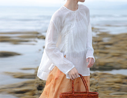 edoa Super Loose White Gathered Shirt