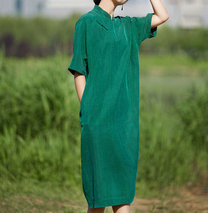 edoa Cracked Mud Silk Qipao Dress
